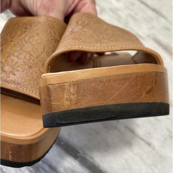 Vtg Y2K Tommy Hilfiger Platform Wooden Sandals Chunky Heel 7 Floral Hippie Boho - Picture 16 of 16